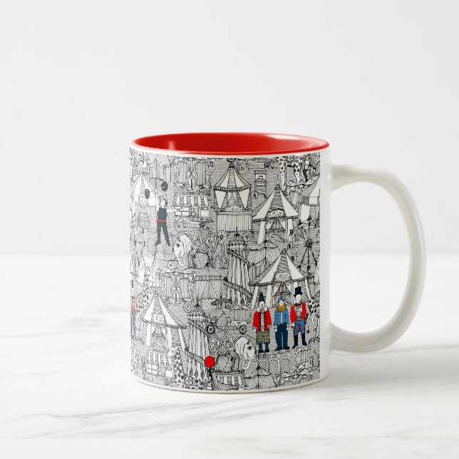 Caneca De Café Em Dois Tons retro circus bw col (Direita)