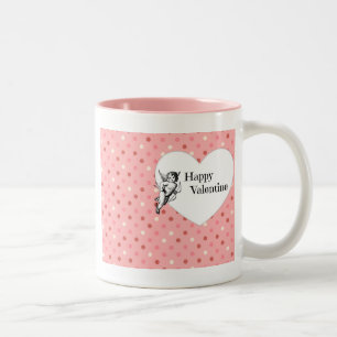 Caneca De Café Em Dois Tons Retrô de coração Namorados rosa-pastel
