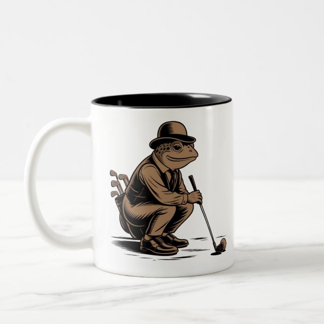 Caneca De Café Em Dois Tons Retro Frog Funny Retro Frog Golf Lover (Esquerda)