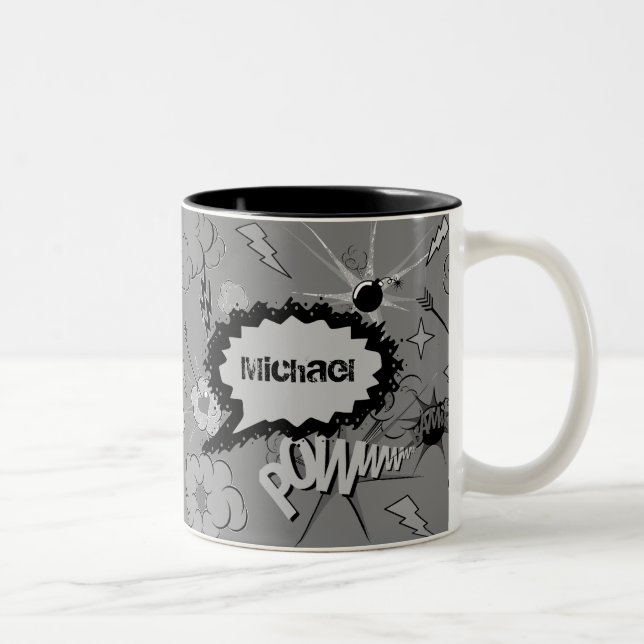 Caneca De Café Em Dois Tons Retro Grey Custom Comic Book Pattern Personalised (Direita)