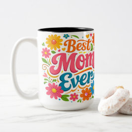 Caneca De Café Em Dois Tons Retro Groovy Best Mom Ever Floral Typography Gift