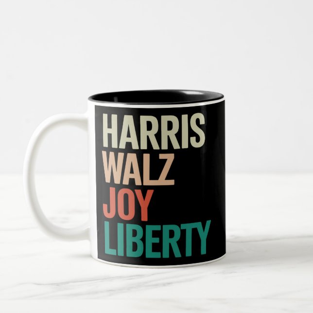 Caneca De Café Em Dois Tons Retro Harris Waltz 2024 Harris Walz Joy Liberty (Esquerda)