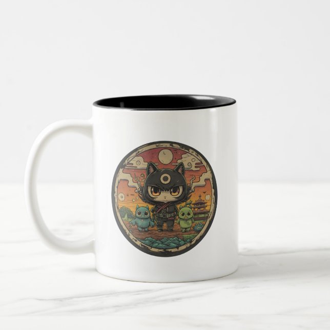 Caneca De Café Em Dois Tons Retro Island Pals: Ninja Cat Crew (Esquerda)