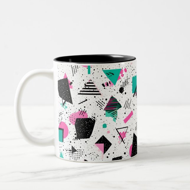 Caneca De Café Em Dois Tons Retro Memphis Geometric Pattern (Esquerda)