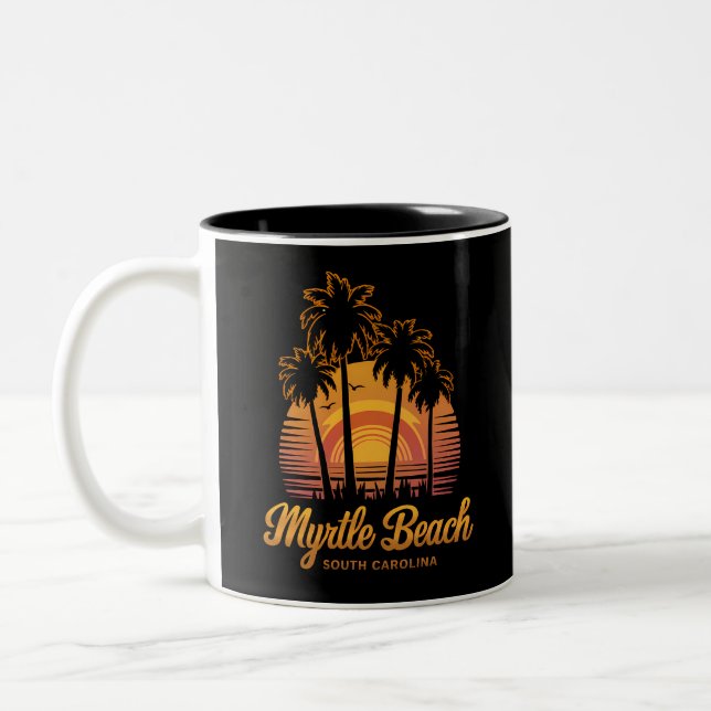 Caneca De Café Em Dois Tons Retro Palm Tree Sunset South Carolina Myrtle Beach (Esquerda)