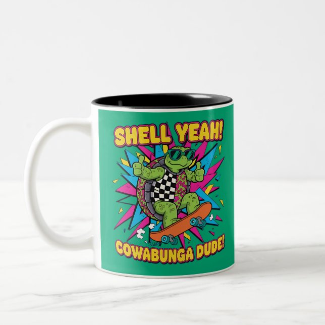 Caneca De Café Em Dois Tons Retro Skateboard Turtle Mug - Engraçado Shell Sim (Esquerda)