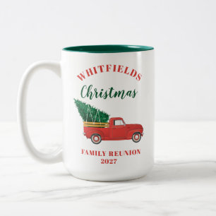 Caneca De Café Em Dois Tons Reunião de Família do Caminhão Vermelho no Natal P