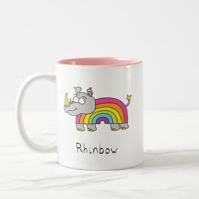 Caneca De Café Em Dois Tons Rhino Rainbow Cute Kids (Esquerda)