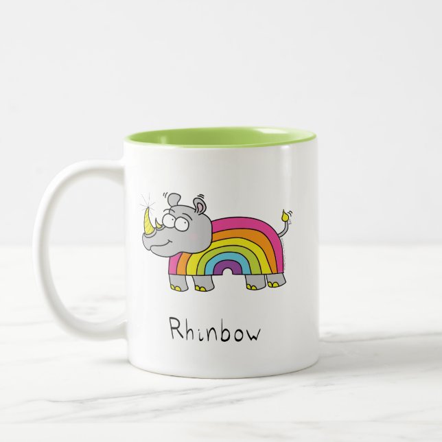 Caneca De Café Em Dois Tons Rhino Rainbow Cute Kids Rhinocerec (Esquerda)