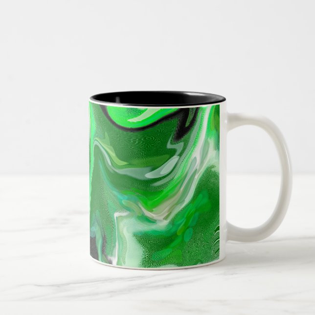 Caneca De Café Em Dois Tons Rico de Arte Fluida Digital Verde Marble (Direita)
