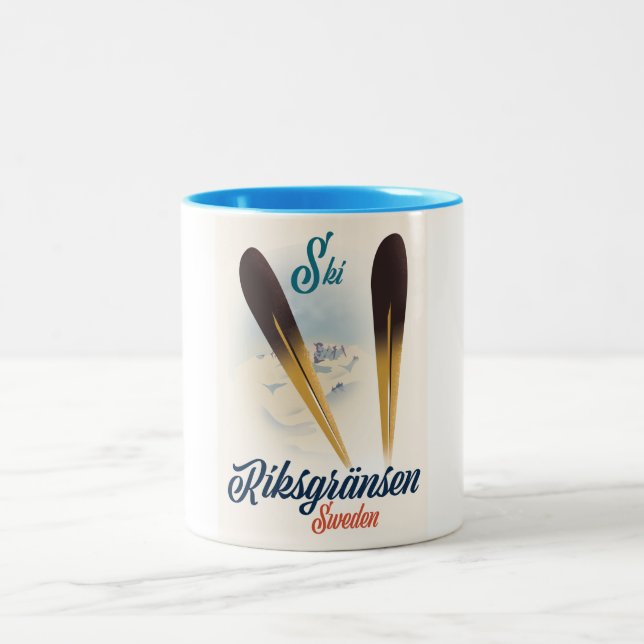 Caneca De Café Em Dois Tons Riksgränsen Suecia Ski viagem (Centro)