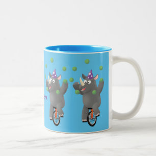 Caneca De Café Em Dois Tons Rinoceronte giro e engraçado fazendo malabarismo e