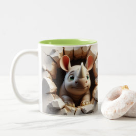 Caneca De Café Em Dois Tons Rinocerontes Bebês Cachorros Quentes