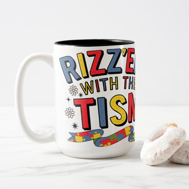 Caneca De Café Em Dois Tons Rizz Em With The Tism Neurodiversity (Com Donut)