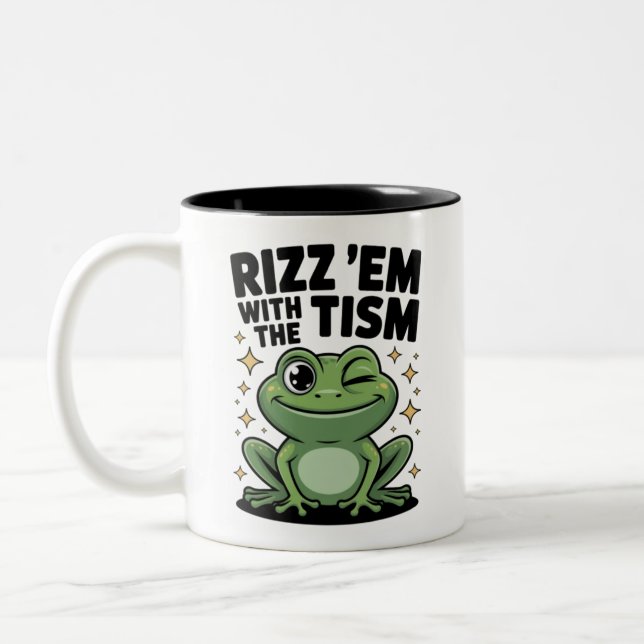 Caneca De Café Em Dois Tons Rizz Them With the Tism Cool Frog (Esquerda)