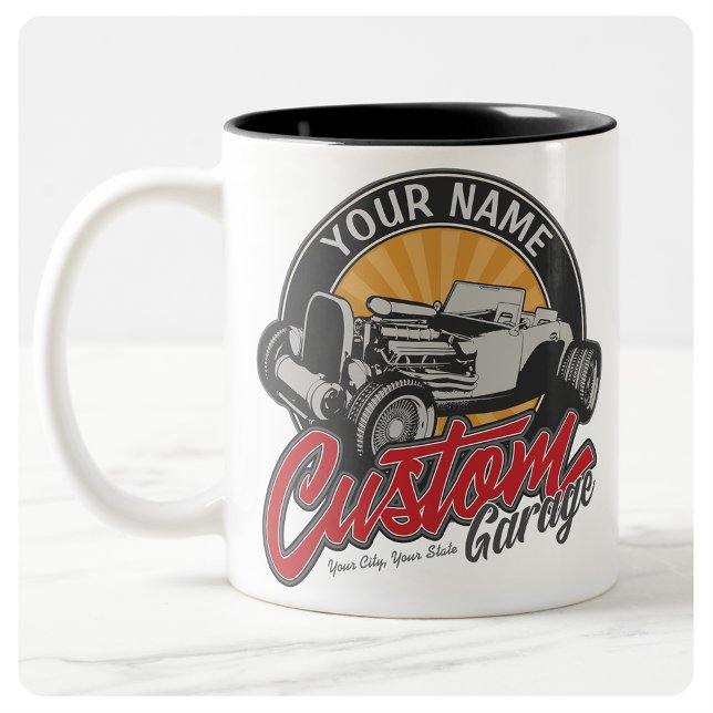Caneca De Café Em Dois Tons Roadster Personalizado de Retrô Personalizado de G (Criador carregado)