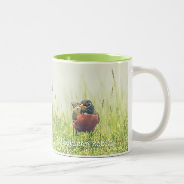 Caneca De Café Em Dois Tons Robin Americano Bird Green Nature (Direita)