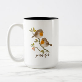 Caneca De Café Em Dois Tons Robin Redbreast Birds Personalizado