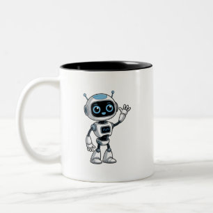 Caneca De Café Em Dois Tons Robô Cartoon Fofo Acenando Design
