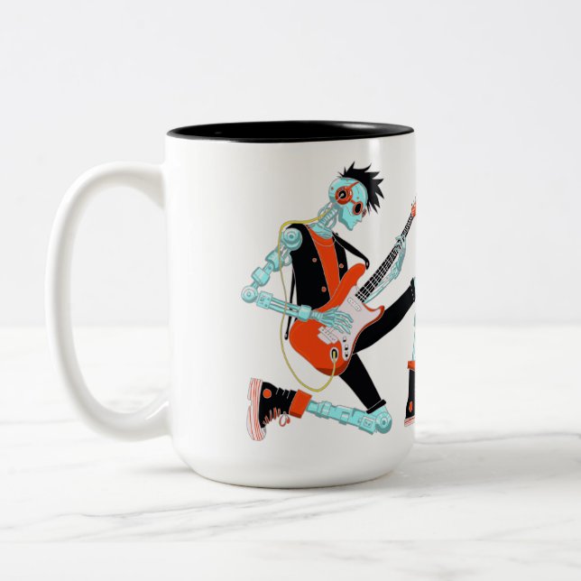 Caneca De Café Em Dois Tons Robô Guitarista (Esquerda)