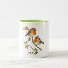 Caneca De Café Em Dois Tons Robô Personalizado e Bonito, Robin Red-Breast Bird