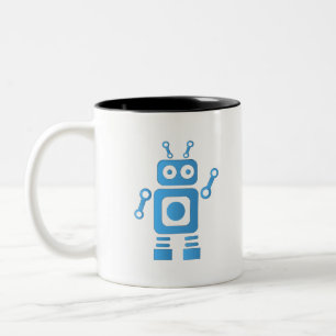 Caneca De Café Em Dois Tons Robô Retroativo Azul