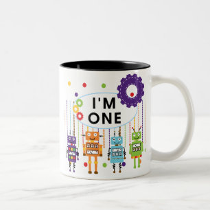 Caneca De Café Em Dois Tons Robot Primeiro Aniversário Camisetas e Presentes
