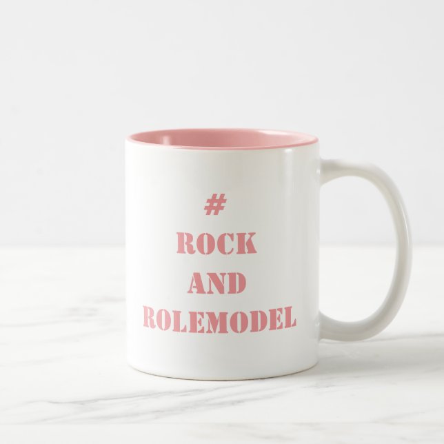 Caneca De Café Em Dois Tons # Rock and Rolemodel - Pastel Pink editável. (Direita)