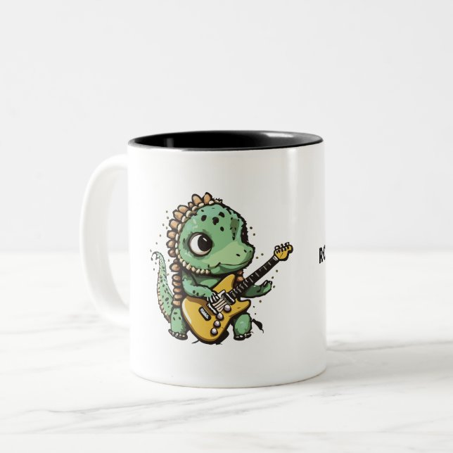 Caneca De Café Em Dois Tons Rock & Coffee Dinosaur Rock Star (Frente Esquerda)