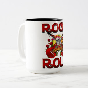 Caneca De Café Em Dois Tons Rock Roll For Ever Skulls