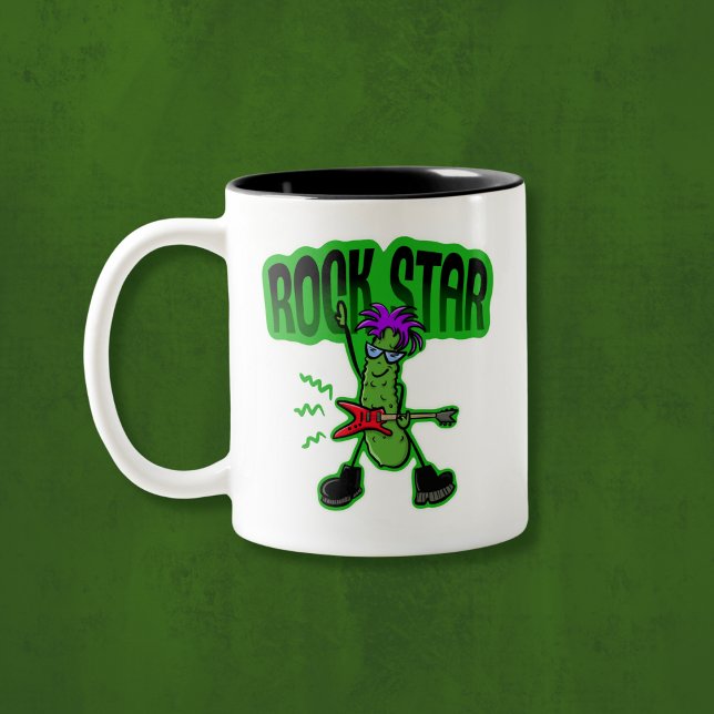 Caneca De Café Em Dois Tons Rock Star Pickle - Cartoon Engraçado (Criador carregado)