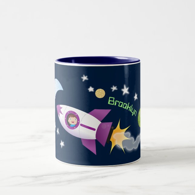 Caneca De Café Em Dois Tons Rockets em ilustração de desenhos animados espacia (Centro)