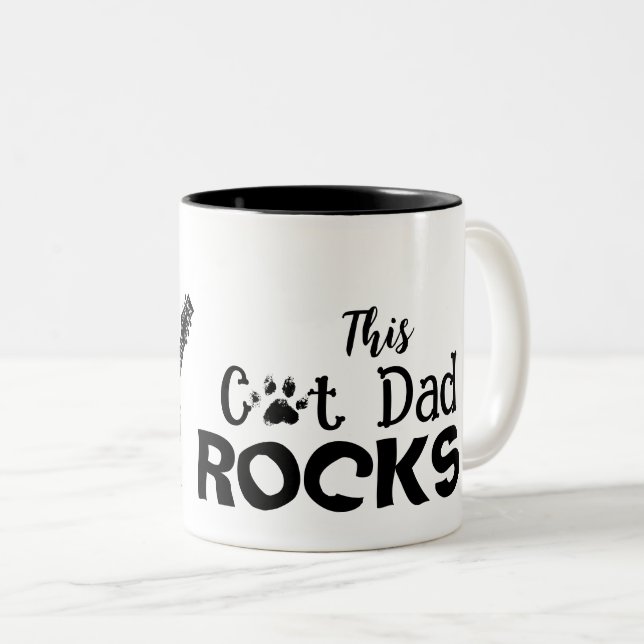 Caneca De Café Em Dois Tons Rockin' Cat Dad Mug (Frente Esquerda)