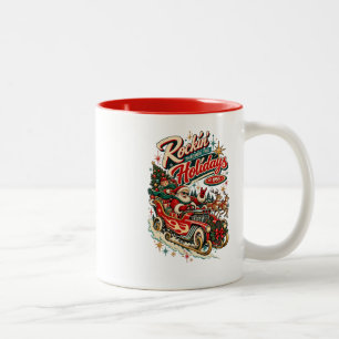 Caneca De Café Em Dois Tons Rockin’ Through the Holidays EST. 1955 Vintage Que