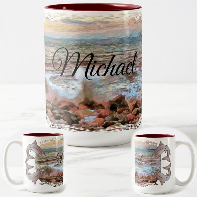 Caneca De Café Em Dois Tons Rocky Waves 0742 (Criador carregado)