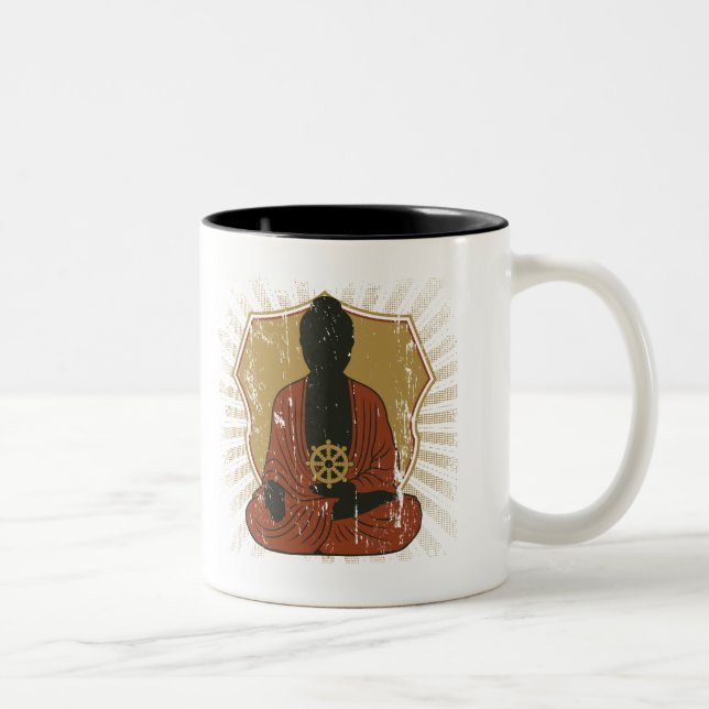 Caneca De Café Em Dois Tons Roda Meditating de Buddha Dharma (Direita)