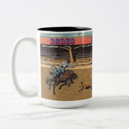 Caneca De Café Em Dois Tons Rodeio Ocidental Evento Cowboys Roping Horses Bull