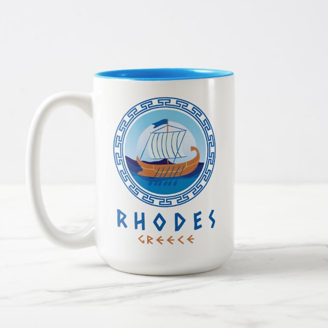 Caneca De Café Em Dois Tons Rodes, Grécia de navio grego (Esquerda)