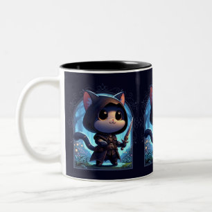 Caneca De Café Em Dois Tons Rogue Feline Fantasy Adventure