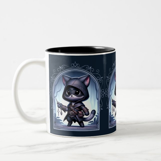 Caneca De Café Em Dois Tons Rogue Feline Fantasy Adventure (Esquerda)