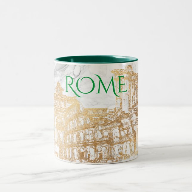 CANECA DE CAFÉ EM DOIS TONS ROMA, FAUX DOURADO+SOUVENIENTES DO VIAGEM MARBLE (Centro)