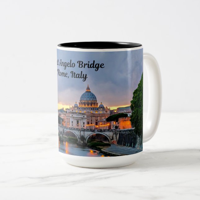 Caneca De Café Em Dois Tons Roma, Itália - Ponte Santo Angelo, (Frente Esquerda)