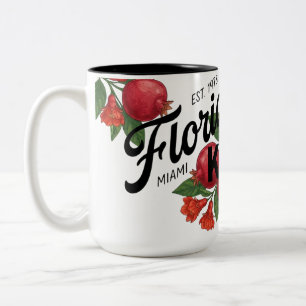 Caneca De Café Em Dois Tons Romã Vintage Florida Miami Botânico Fruta
