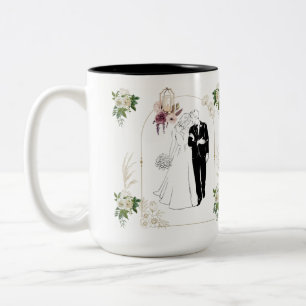 Caneca De Café Em Dois Tons Romance em flor preto e branco