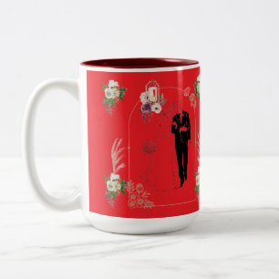Caneca De Café Em Dois Tons Romance em flor vermelho brilhante