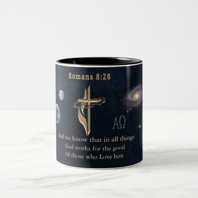 Caneca De Café Em Dois Tons Romanos 8:28 (Centro)