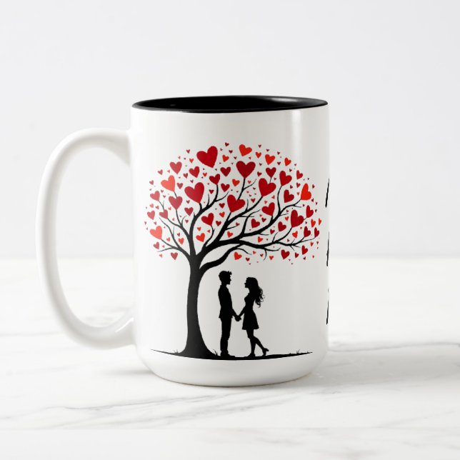 Caneca De Café Em Dois Tons Romantic Valentine’s Day Love Tree Design (Esquerda)