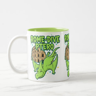 Caneca De Café Em Dois Tons Rome-Dive Ptero Dinossauro Fofo & Viagem ao Colise