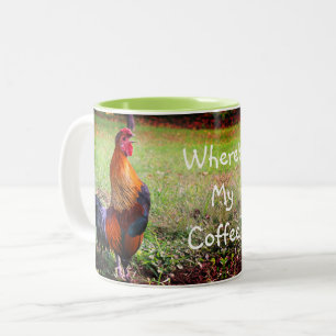 Caneca De Café Em Dois Tons Rooster Crowing Onde Está Meu Café Engraçado  