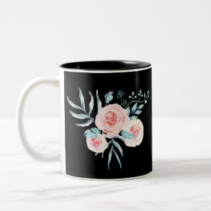 Caneca De Café Em Dois Tons Rosa Aquarela / Floral